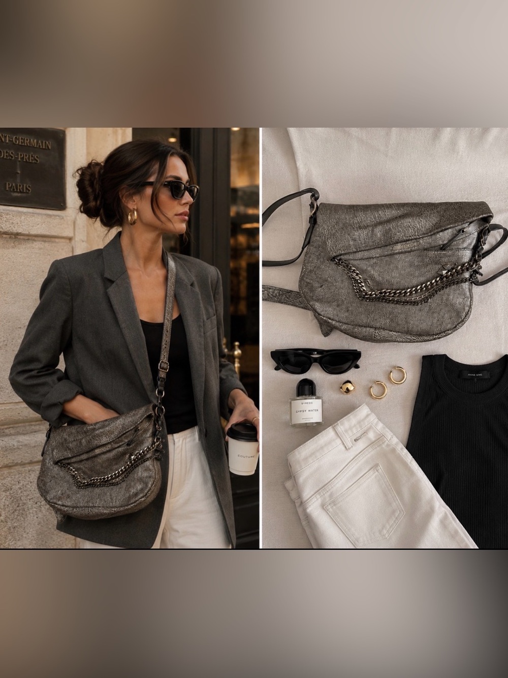 Hard-to-find Jimmy Choo Boho Biker bag in a beautiful metallic pewter finish